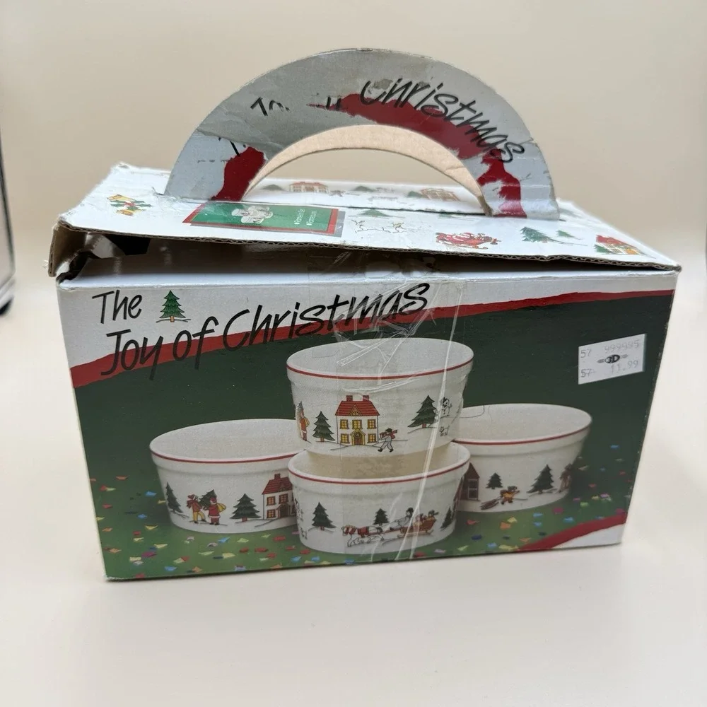 Joy of Christmas 3-Piece Ceramic Ramekin Set 1989 Jamestown China Vintage Retro